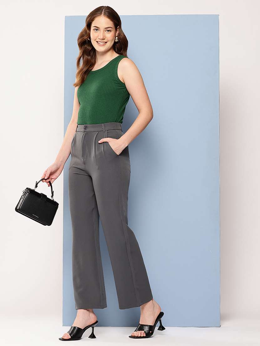 women solid mid rise straight trouser - 22012687 -  Standard Image - 3