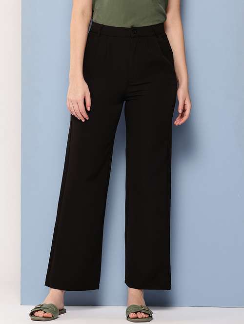 women solid mid rise straight trouser - 22012688 -  Standard Image - 0
