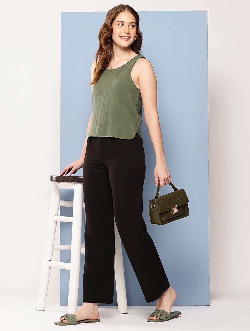 women solid mid rise straight trouser - 22012688 -  Standard Image - 3