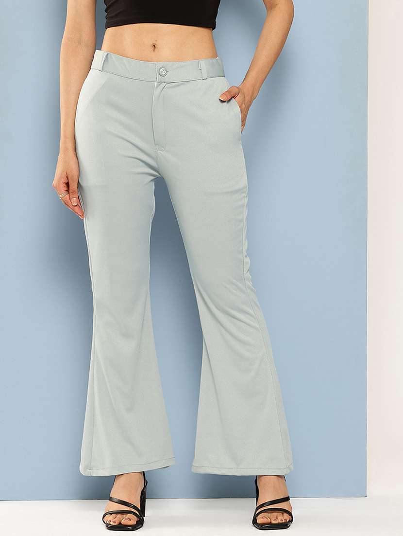 women solid mid rise bootcut trouser