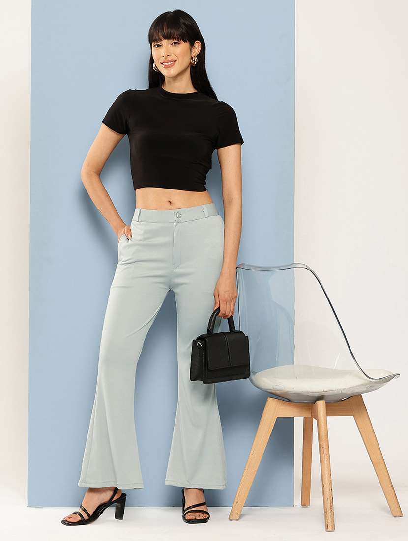 women solid mid rise bootcut trouser - 22012689 -  Standard Image - 3