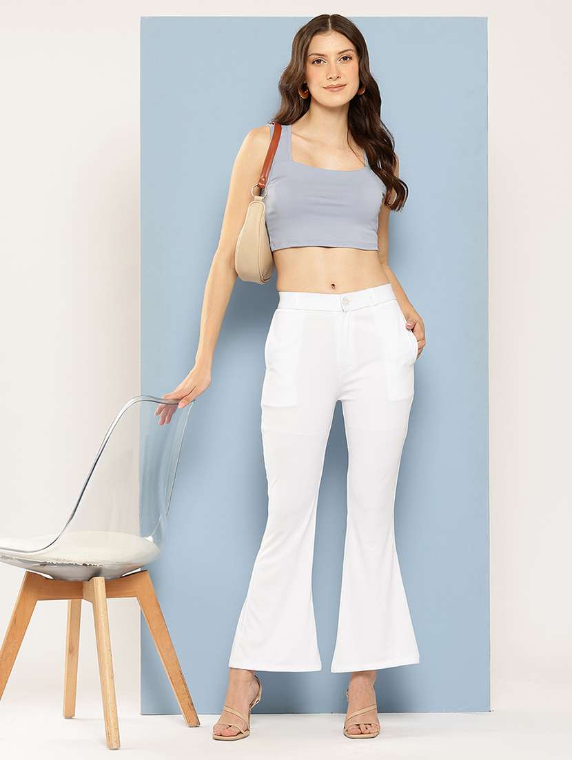 women solid mid rise bootcut trouser - 22012690 -  Standard Image - 3