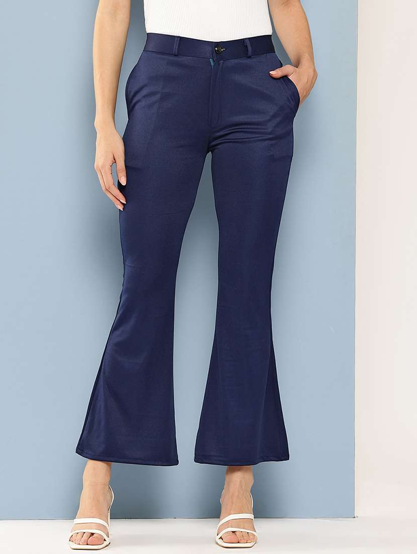 women solid mid rise bootcut trouser