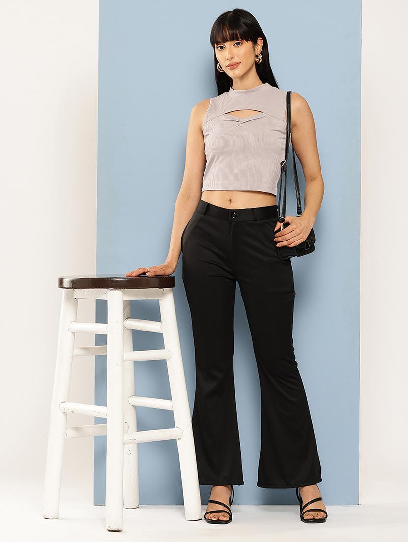 women solid mid rise bootcut trouser - 22012692 - Standard Image - 3