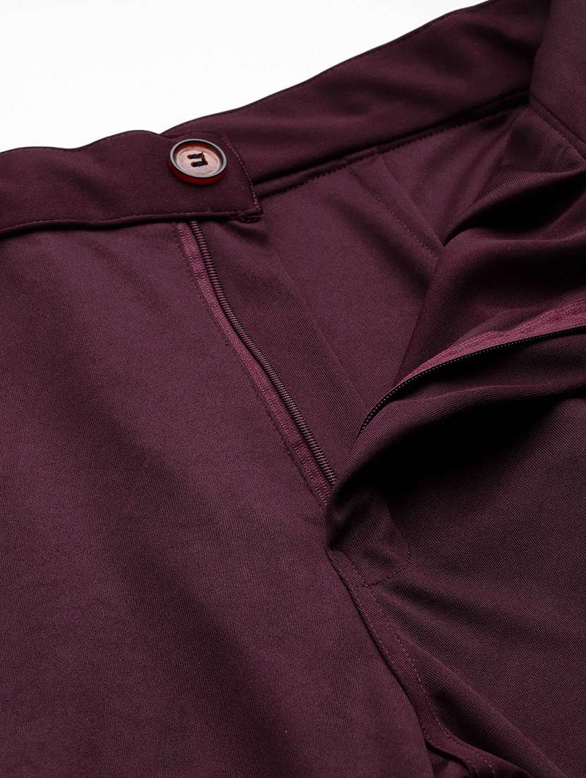 maroon crepe flared casual trousers - 22012693 -  Standard Image - 5