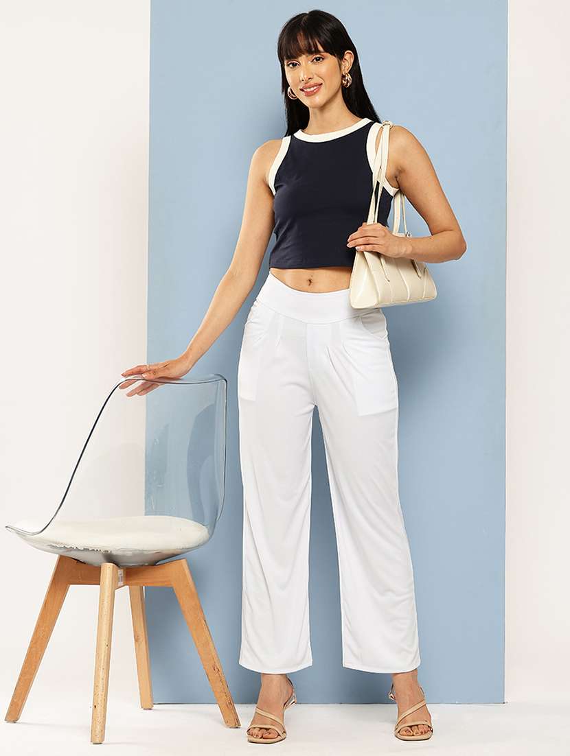 women solid mid rise straight trouser - 22012696 -  Standard Image - 3