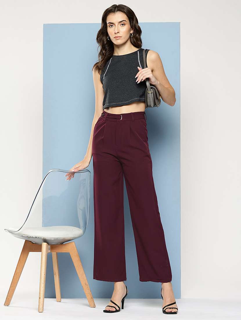 women solid mid rise straight trouser - 22012699 -  Standard Image - 3