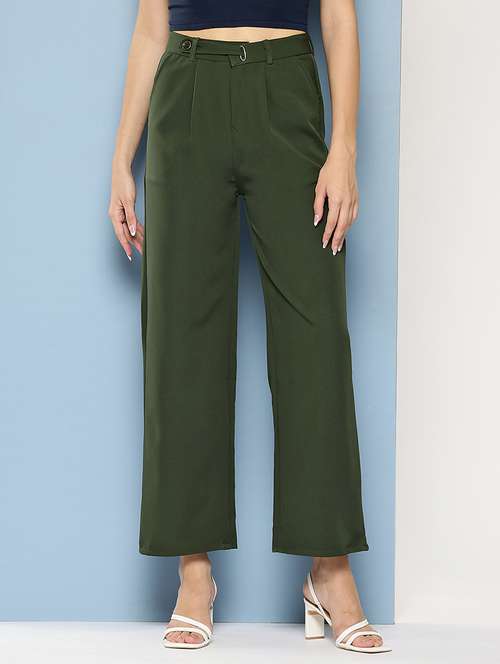 women solid mid rise straight trouser - 22012700 - Standard Image - 0
