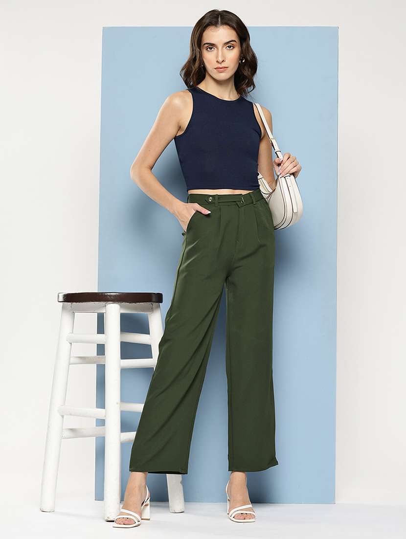 women solid mid rise straight trouser - 22012700 - Standard Image - 3