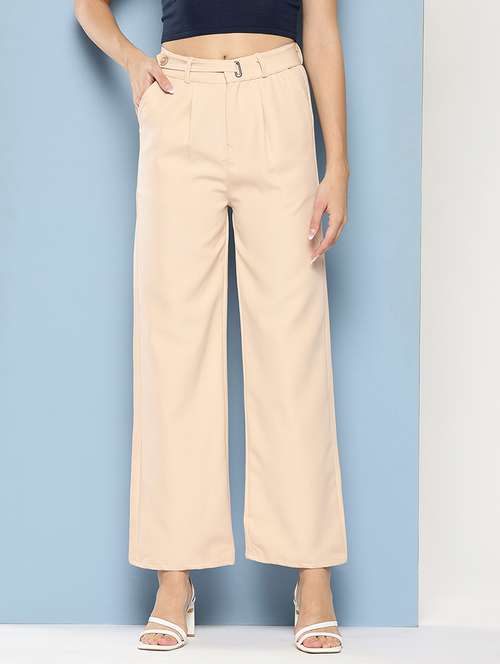 women solid mid rise straight trouser - 22012701 -  Standard Image - 0