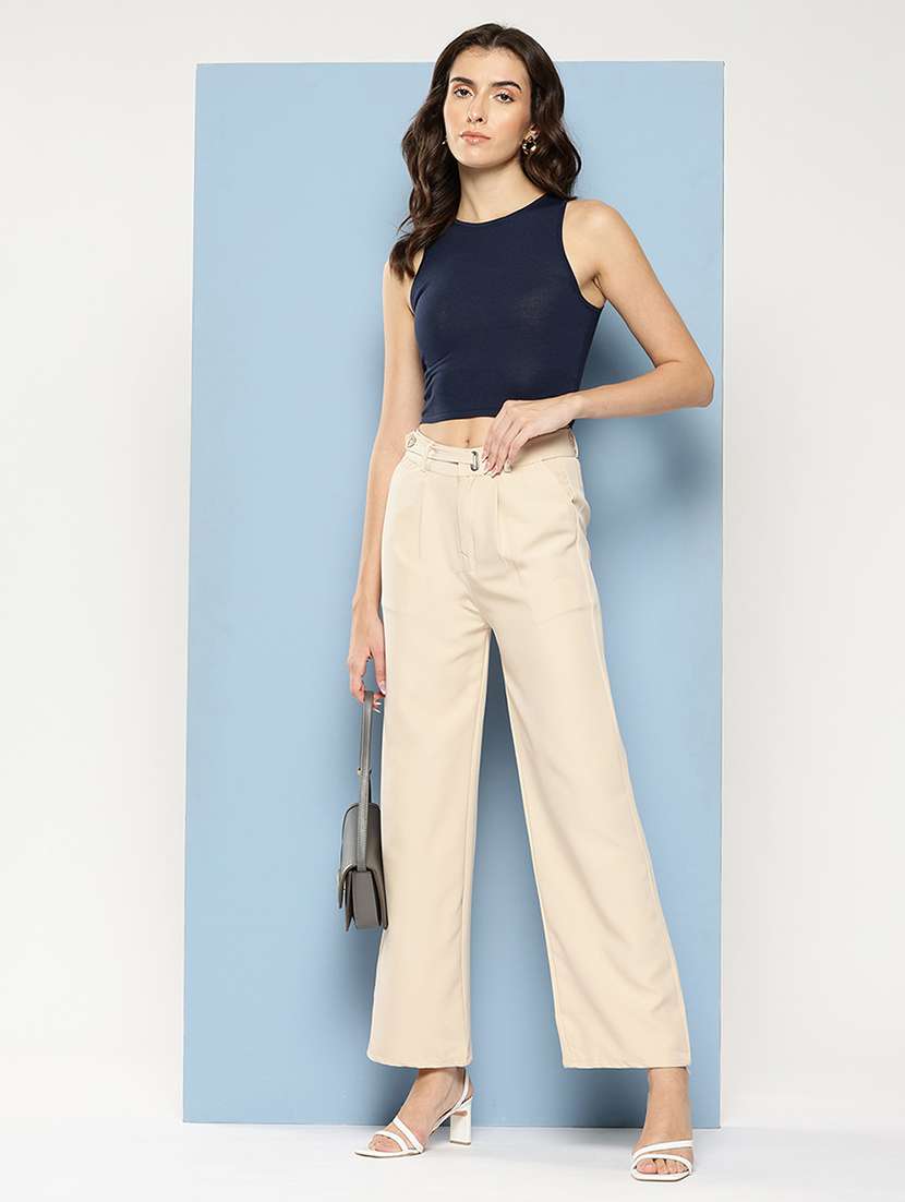 women solid mid rise straight trouser - 22012701 -  Standard Image - 3