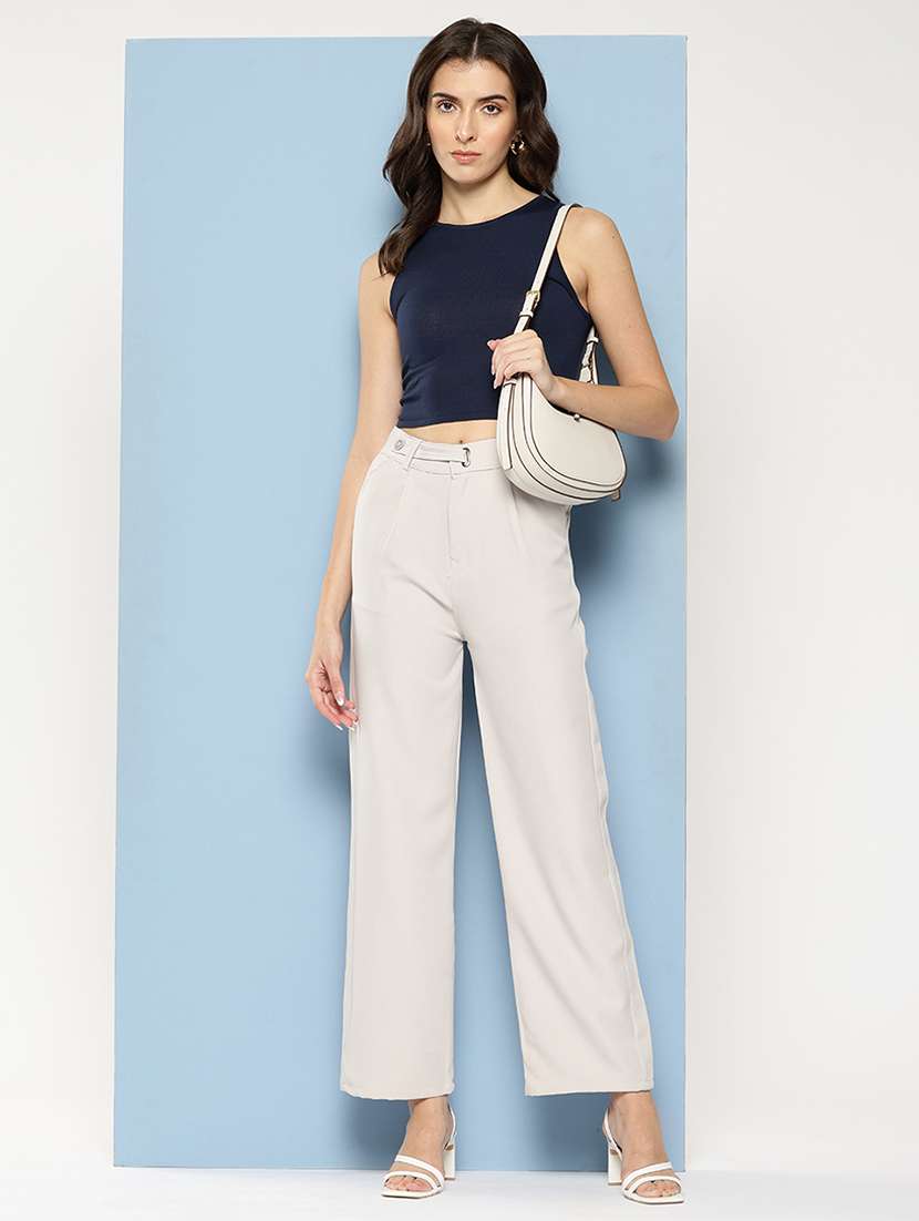 women solid mid rise straight trouser - 22012702 -  Standard Image - 3