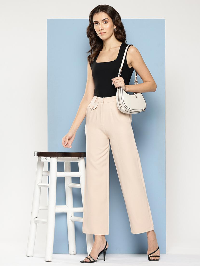 women solid mid rise straight trouser - 22012703 - Standard Image - 3