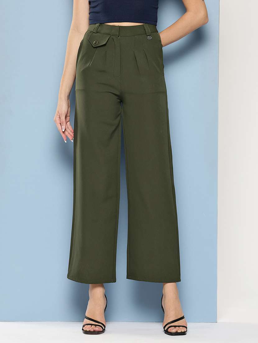 women solid high rise straight trouser - 22012704 -  Zoom Image - 0