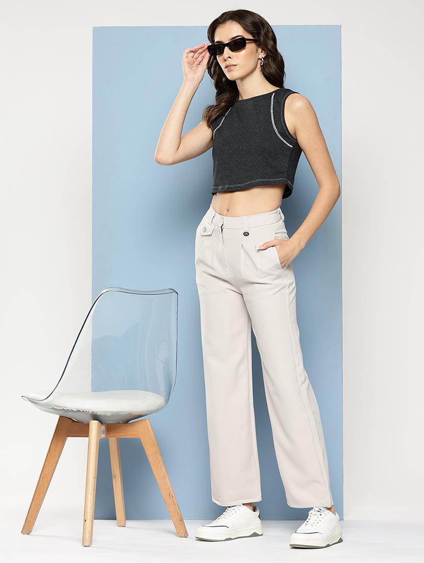 women solid mid rise straight trouser - 22012706 - Standard Image - 3