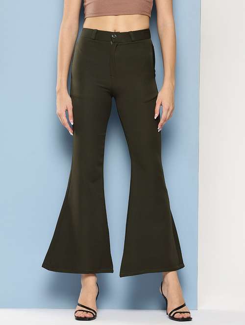 women solid mid rise bootcut trouser - 22012708 - Standard Image - 0