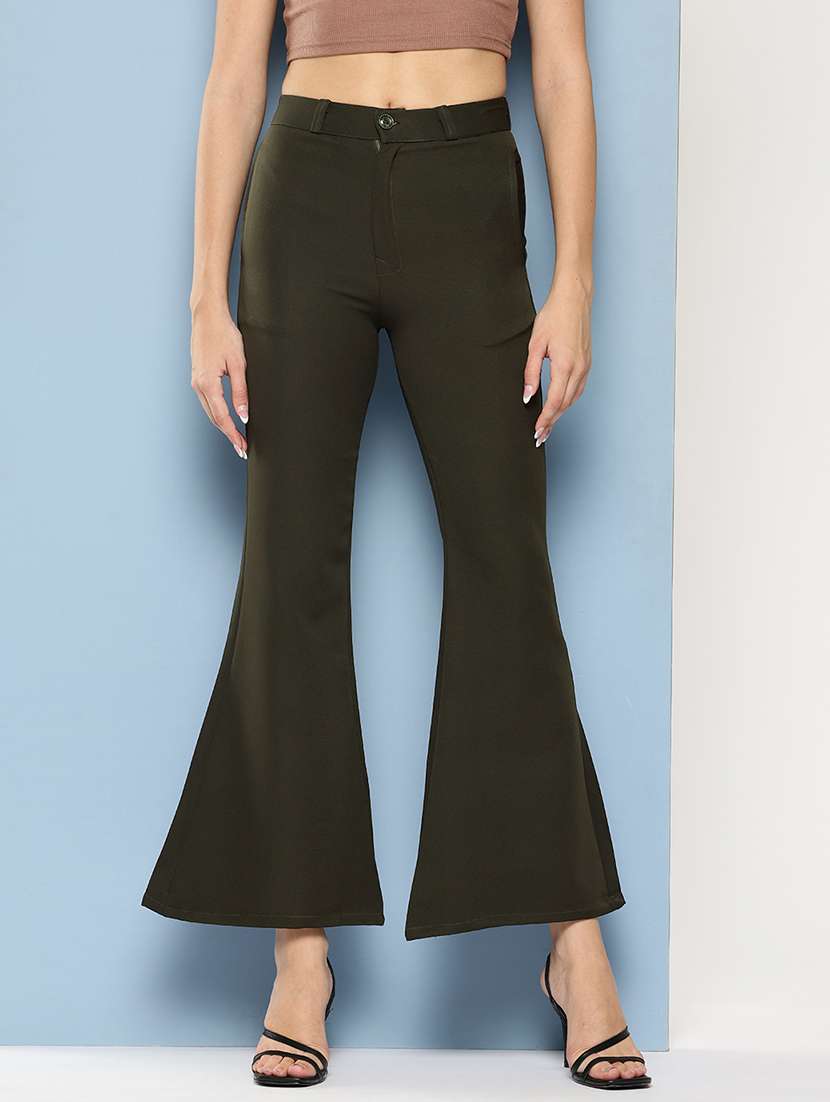 women solid mid rise bootcut trouser - 22012708 - Zoom Image - 0