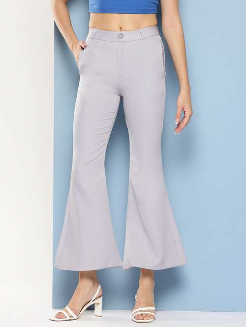 women solid mid rise bootcut trouser - 22012709 -  Standard Image - 0