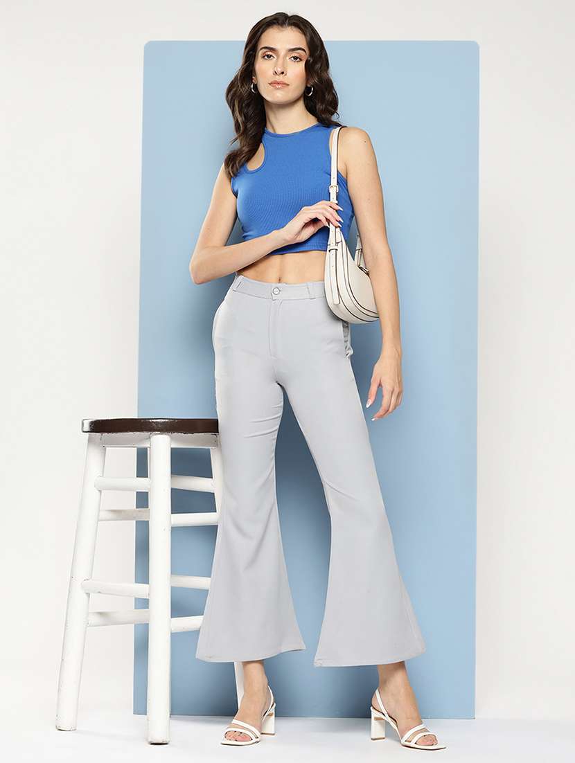 women solid mid rise bootcut trouser - 22012709 -  Standard Image - 3