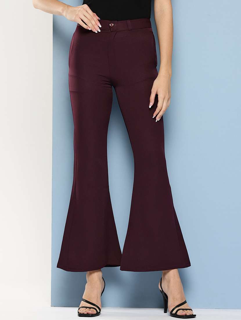 women solid mid rise bootcut trouser