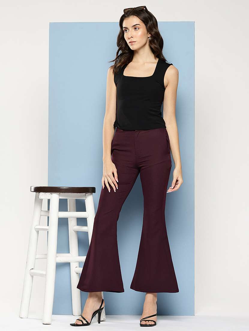 women solid mid rise bootcut trouser - 22012710 - Standard Image - 3