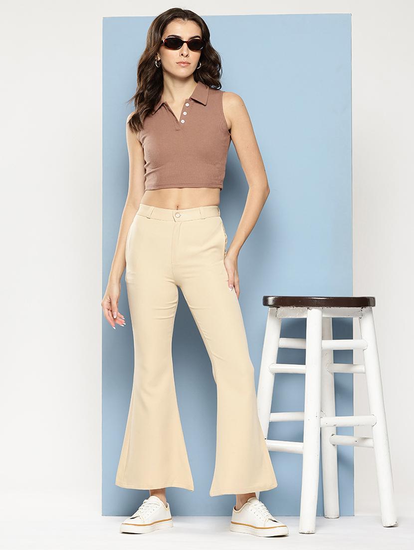 women solid mid rise bootcut trouser - 22012711 - Standard Image - 3