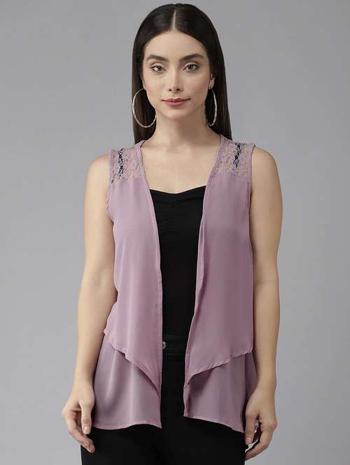 women purple solid sleeveless regualr shrug - 22012712 - Standard Image - 0