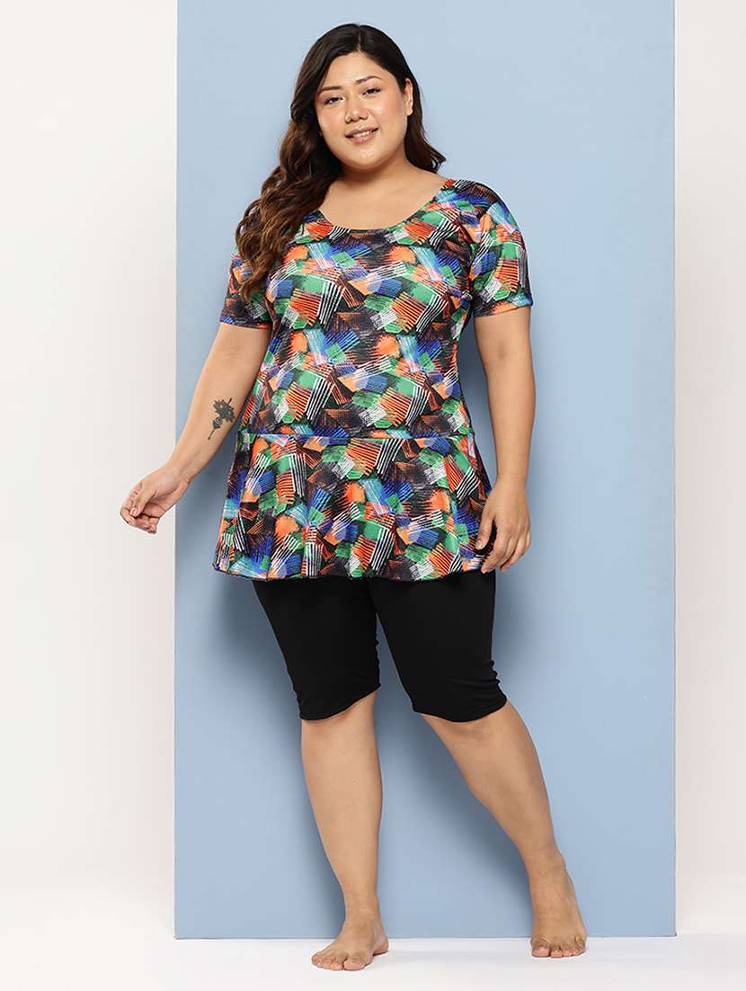 women plus size printed round neck swimsuit 