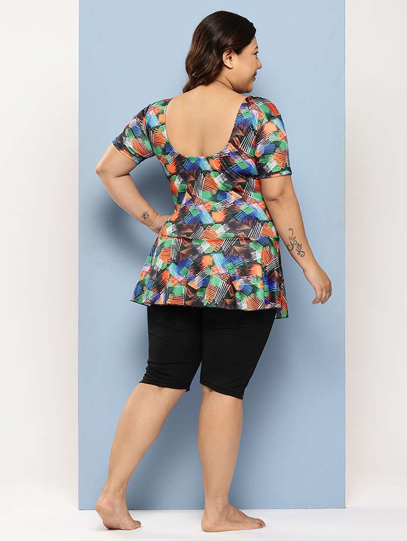 women plus size printed round neck swimsuit  - 22012734 -  Standard Image - 3