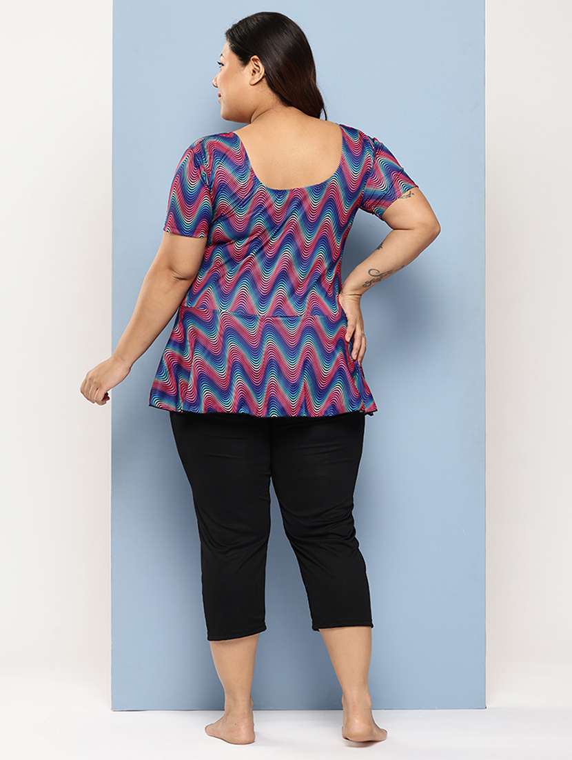 women plus size printed round neck swimsuit with cap - 22012743 -  Standard Image - 3