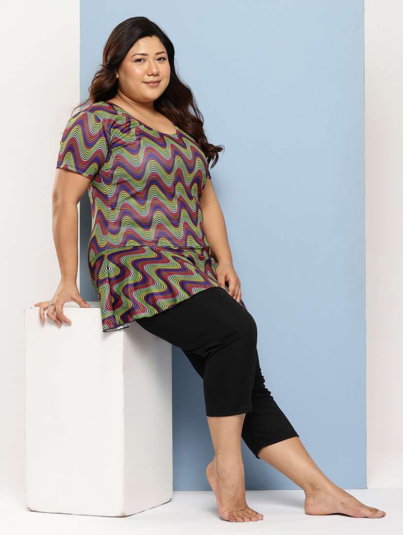 women plus size printed round neck swimsuit with cap - 22012744 - Standard Image - 3