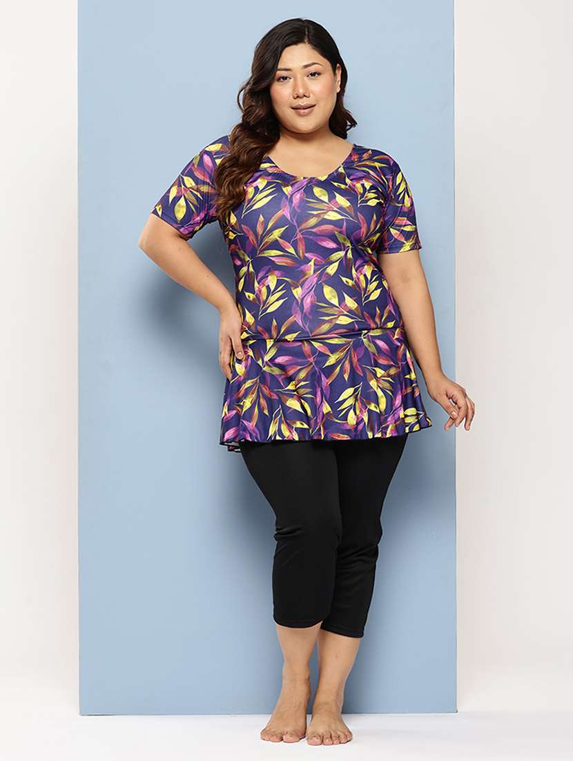 women plus size printed round neck swimsuit with goggles - 22012759 -  Standard Image - 3