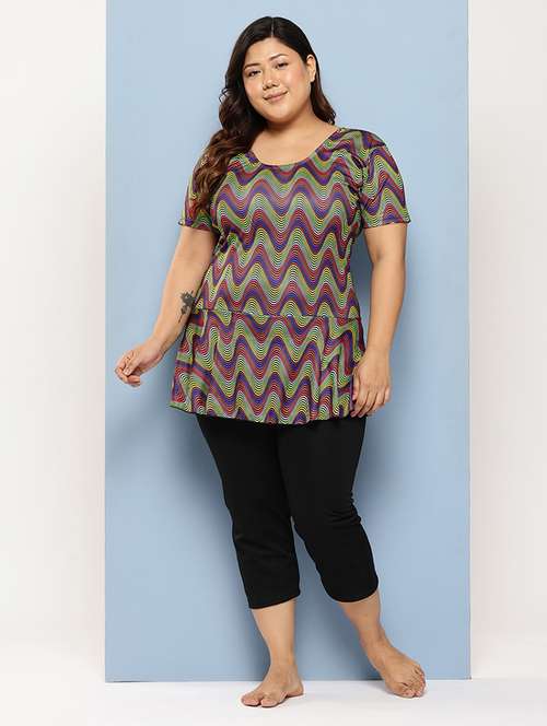 women plus size printed round neck swimsuit with goggles - 22012764 - Standard Image - 0