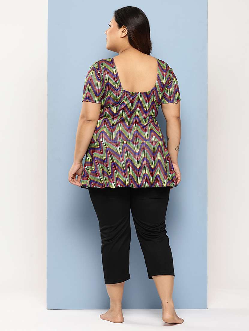 women plus size printed round neck swimsuit with goggles - 22012764 - Standard Image - 3