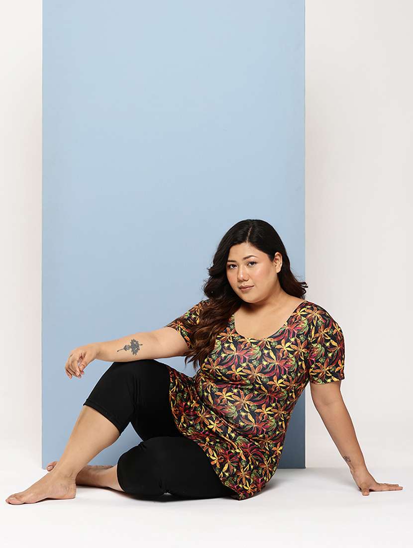 women plus size floral printed round neck swimsuit with goggles - 22012765 -  Standard Image - 3