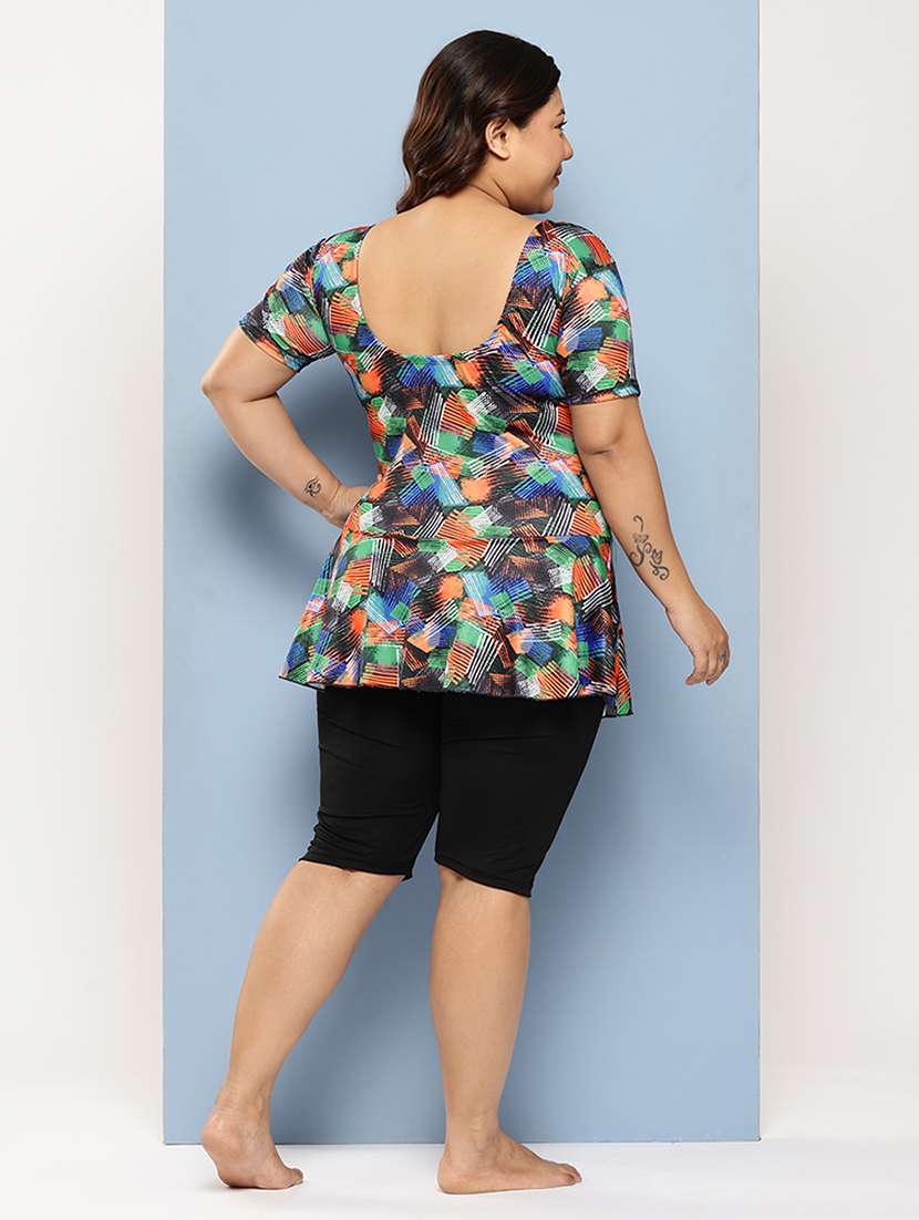 women plus size printed round neck swimsuit with goggles - 22012772 - Standard Image - 3