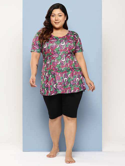 women plus size printed round neck swimsuit with goggles - 22012773 -  Standard Image - 0