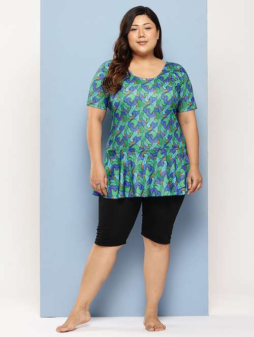 women plus size printed round neck swimsuit with goggles - 22012774 -  Standard Image - 0