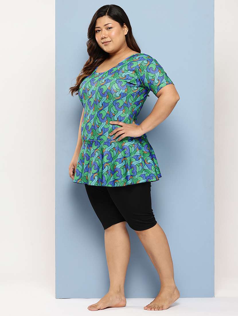 women plus size printed round neck swimsuit with goggles - 22012774 -  Standard Image - 3