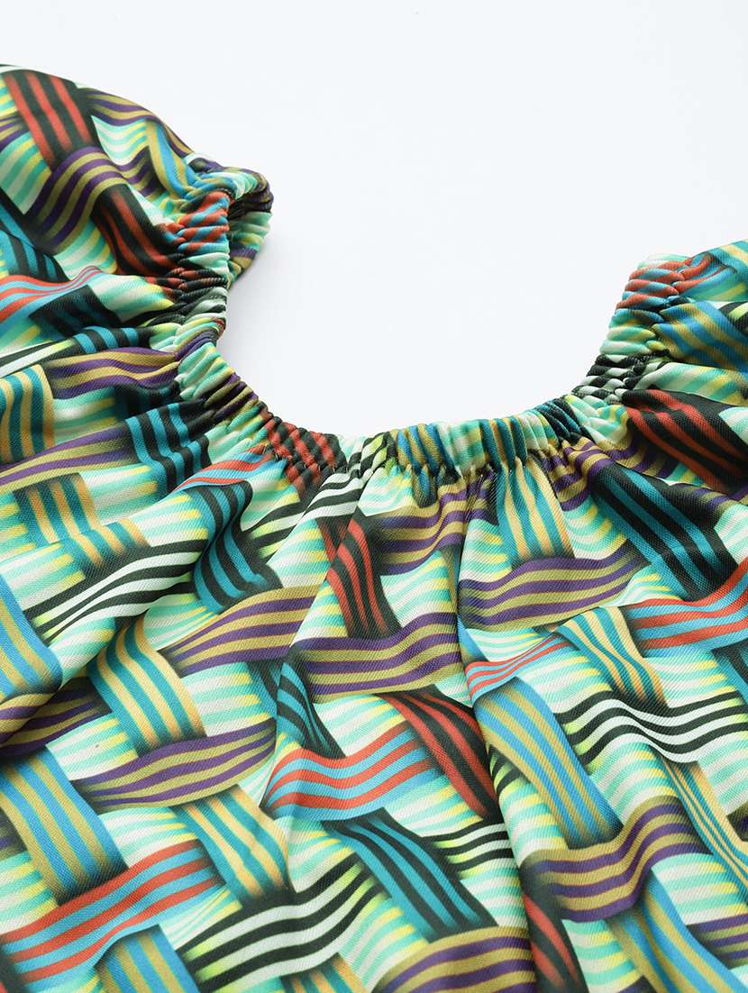 women checkered round neck swimsuit with cap - 22012775 -  Standard Image - 3