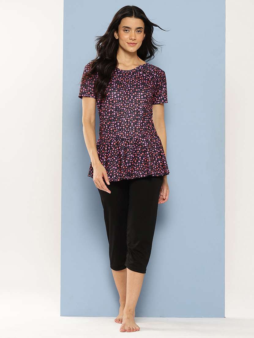 women printed round neck swimsuit with cap