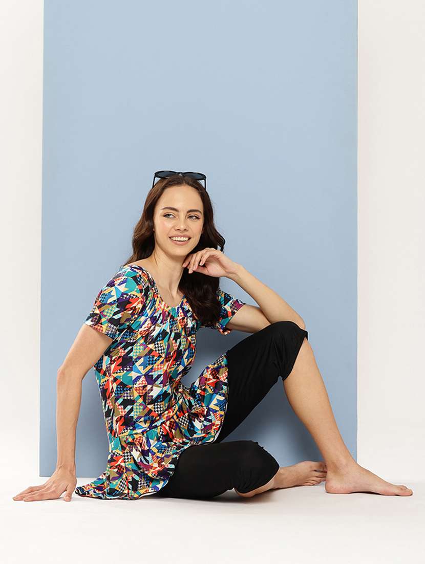 women printed round neck swimsuit with cap - 22012788 -  Standard Image - 3