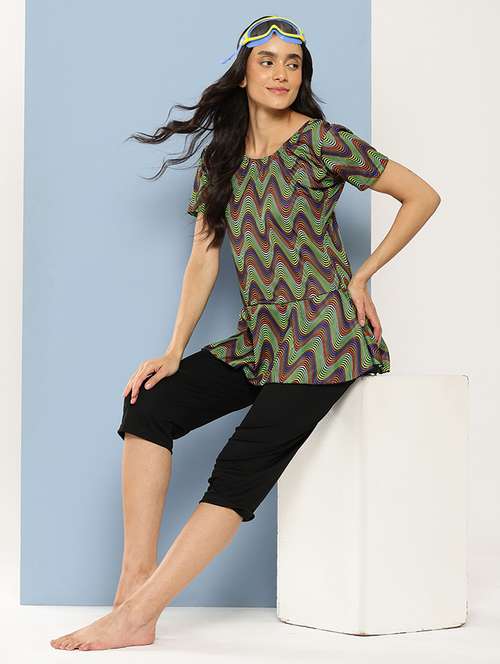 women printed round neck swimsuit with cap - 22012789 -  Standard Image - 0