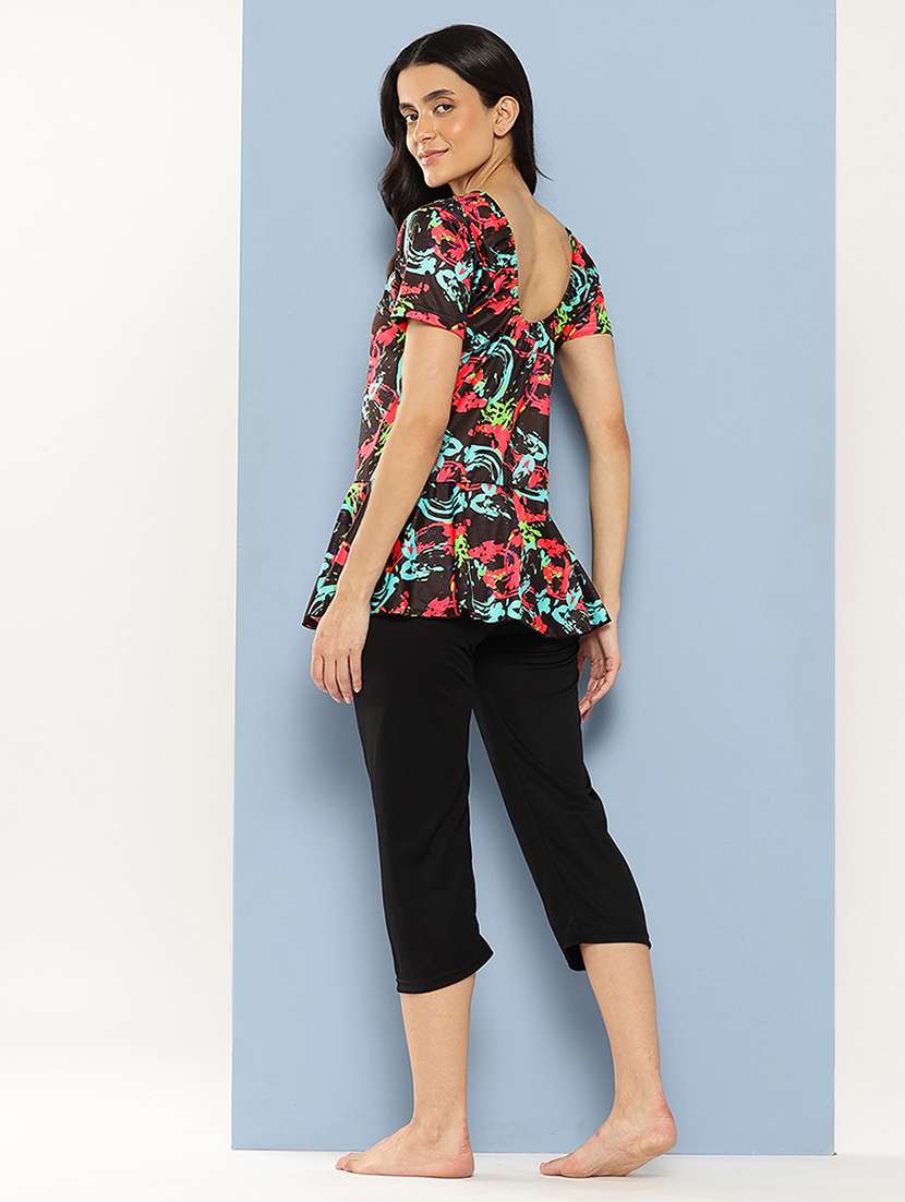 women printed round neck swimsuit with cap - 22012790 -  Standard Image - 3