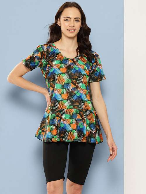 women printed round neck swimsuit with cap - 22012792 -  Standard Image - 0