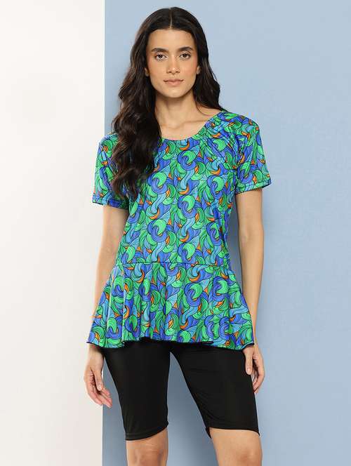 women printed round neck swimsuit with goggles - 22012804 -  Standard Image - 0