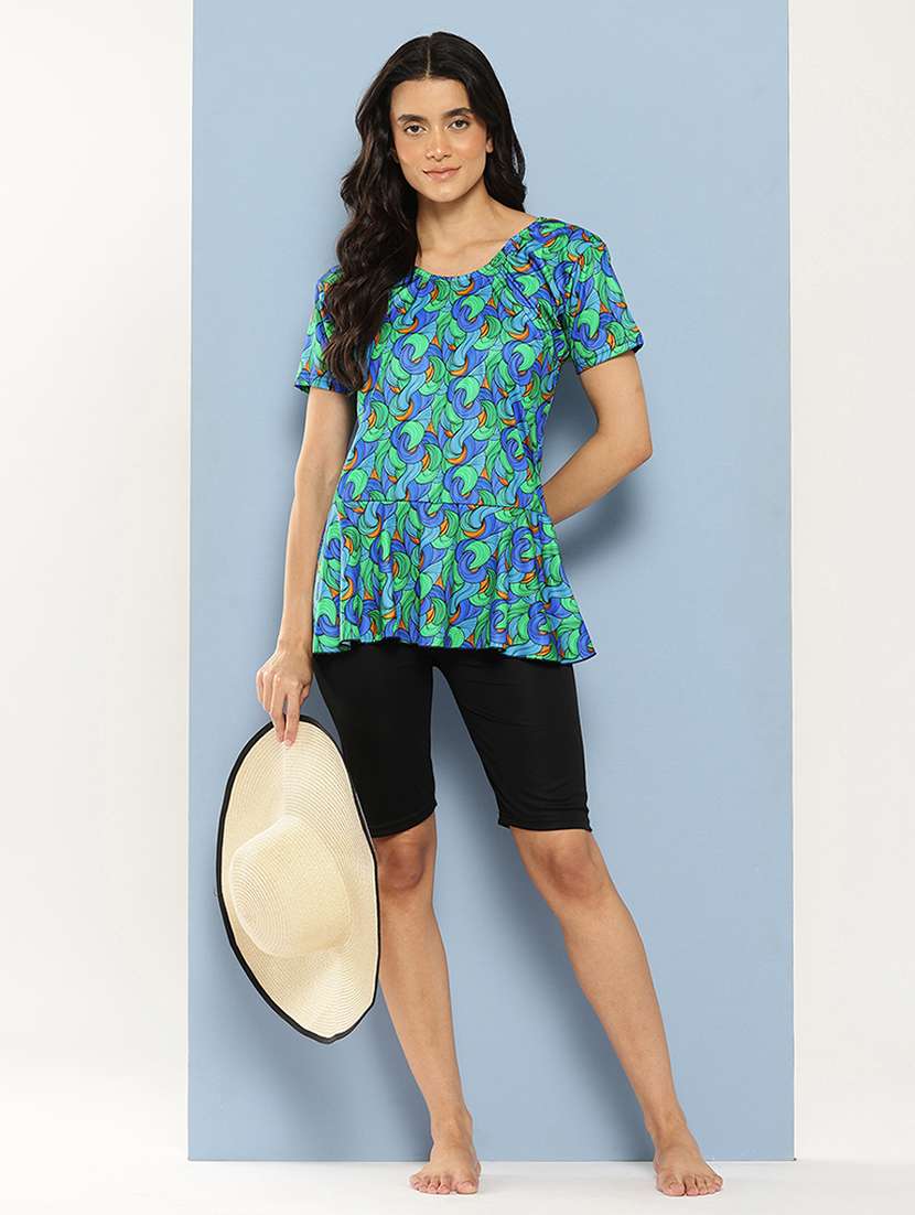 women printed round neck swimsuit with goggles - 22012804 -  Standard Image - 3