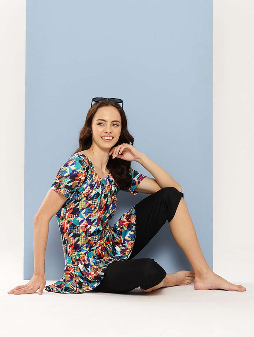 women printed round neck swimsuit with goggles - 22012809 -  Standard Image - 3