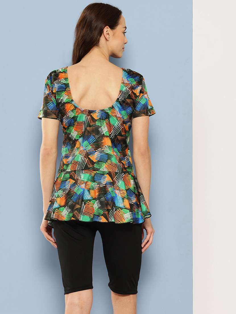 women printed round neck swimsuit with goggles - 22012813 -  Standard Image - 3