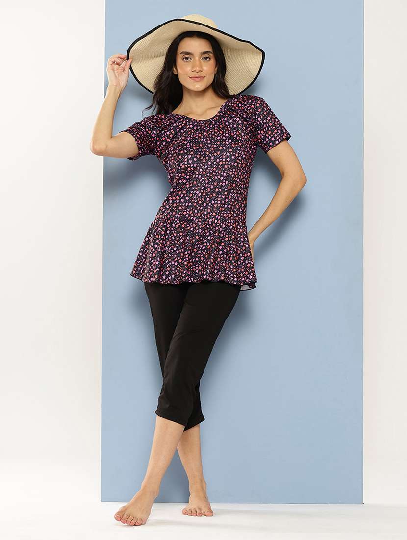 women printed round neck swimsuit 